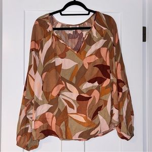 Split Neckline Long Sleeve Blouse
